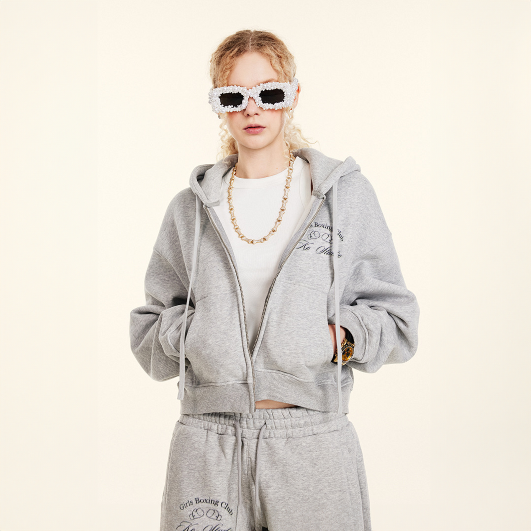 Boxing Girl Grey Hoodie